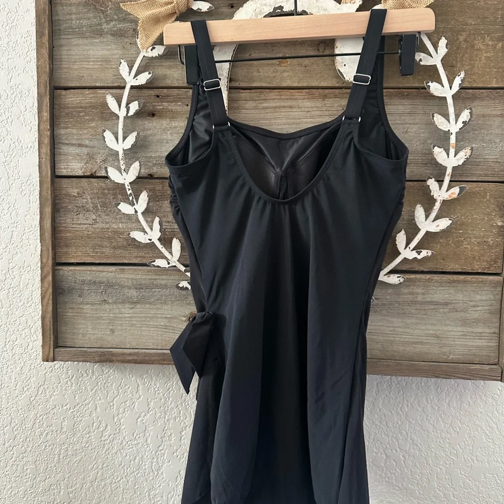 L.L.Bean Slimming Tie Sarong One Piece Bathing suit Swimsuit Black 10‎ Long